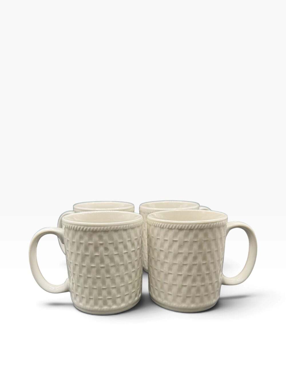 Pfaltzgraff Traditions Weave Cream Coffee Mugs Set of 4 Textured Stoneware